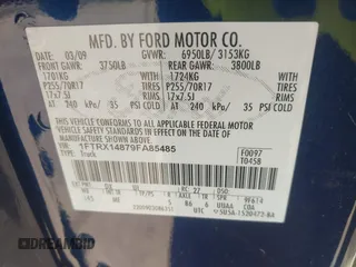 2009 Ford F-150 STX with VIN 1FTRX14879FA85485, listed as a IAAI auction lot 42638048 with 204,967 mi miles and . Bid and sale history available at DreamBid. Image 9.