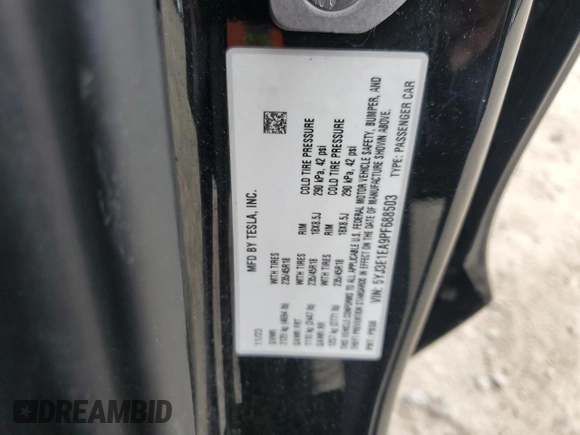 2023 Tesla Model 3 с VIN 5YJ3E1EA9PF688503, выставлен на аукционе Copart как лот 59783765 с пробегом 21 872 миль миль и Списание • Salvage title. История ставок и продаж доступна на DreamBid. Изображение 12.