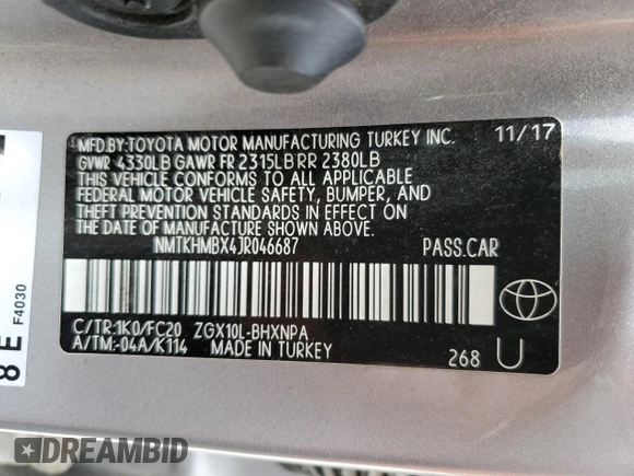 2018 Toyota C-HR XLE с VIN NMTKHMBX4JR046687, выставлен на аукционе Copart как лот 65266775 с пробегом 79 146 миль миль и Списание • Salvage title. История ставок и продаж доступна на DreamBid. Изображение 12.