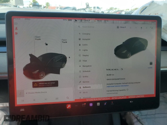 2022 Tesla Model 3 with VIN 5YJ3E1EA2NF124334, listed as a Copart auction lot 45390715 with 25,861 mi miles and Salvage Title. Bid and sale history available at carsss.com. Image 9.