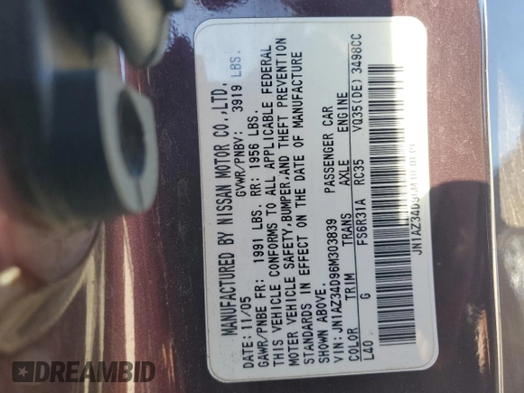 2006 Nissan 350Z Touring with VIN JN1AZ34D96M303839, listed as a Copart auction lot 42945145 with 151,779 mi miles and Salvage Title. Bid and sale history available at carsss.com. Image 13.