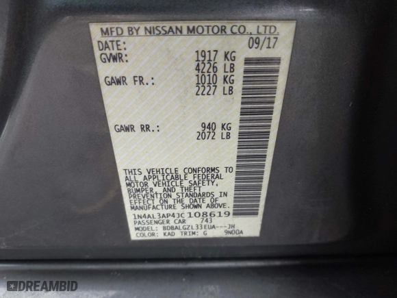 2018 Nissan Altima 2.5 SL with VIN 1N4AL3AP4JC108619, listed as a IAAI auction lot 41467308 with 117,689 mi miles. Bid and sale history available at carsss.com. Image 9.
