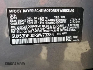 2024 BMW X3 xDrive30i with VIN 5UX53DP00R9W73386, listed as a Copart auction lot 42703305 with 6,861 mi miles and Salvage Title. Bid and sale history available at carsss.com. Image 13.