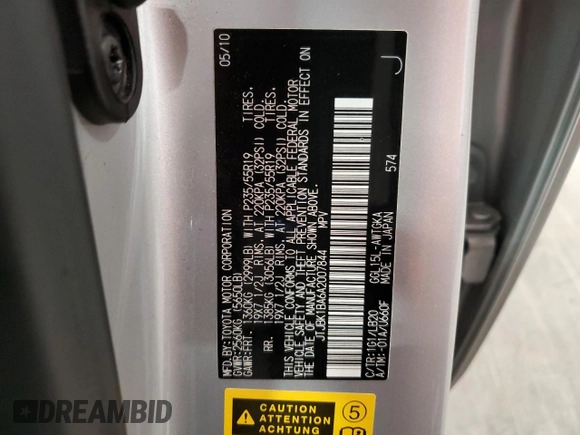 2010 Lexus RX 350 with VIN JTJBK1BA6A2007844, listed as a Copart auction lot 60729005 with 95,524 mi miles and Clean title. Bid and sale history available at DreamBid. Image 13.