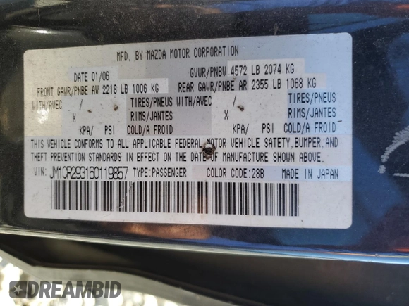 2006 Mazda 5 Sport with VIN JM1CR293160119857, listed as a Copart auction lot 86556484 with 164,418 mi miles and Salvage title. Bid and sale history available at DreamBid. Image 14.