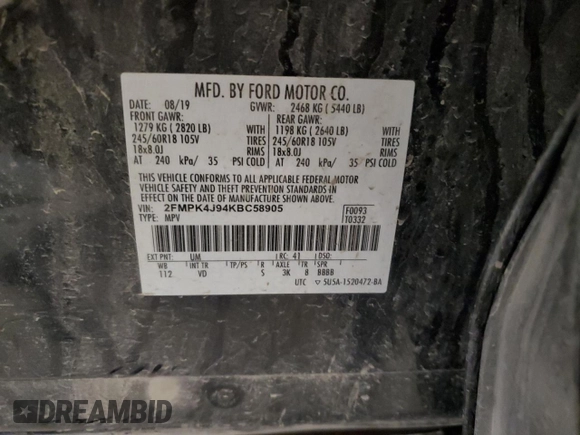 2019 Ford Edge SEL z VIN 2FMPK4J94KBC58905, wystawiony jako Copart lot #52763675 z przebiegiem 100 774 mil mil oraz Szkoda całkowita • Salvage title. Historia ofert i sprzedaży dostępna na DreamBid. Obrazek 14.