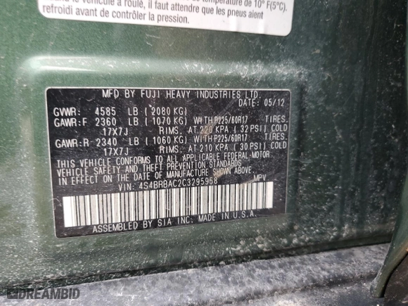 2012 Subaru Outback 2.5i with VIN 4S4BRBAC2C3295958, listed as a Copart auction lot 49134415 with 125,627 mi miles and Salvage Title. Bid and sale history available at carsss.com. Image 13.
