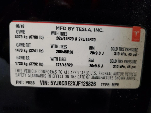 2018 Tesla Model X 75D with VIN 5YJXCDE2XJF129826, listed as a Copart auction lot 42047573 with 46756 miles. Bid and sale history available at carsss.com. Image 12.