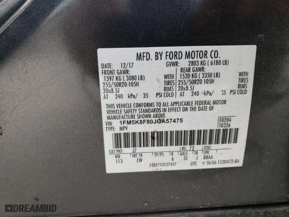 2018 Ford Explorer Limited with VIN 1FM5K8F80JGA57475, listed as a Copart auction lot 41916194 with NaN miles and Salvage Title. Bid and sale history available at carsss.com. Image 13.