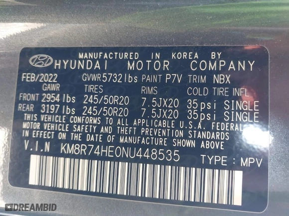 2022 Hyundai Palisade Calligraphy with VIN KM8R74HE0NU448535, listed as a IAAI auction lot 41443753 with 43,822 mi miles. Bid and sale history available at carsss.com. Image 9.