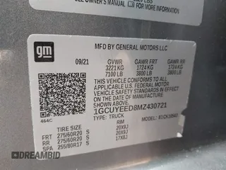 2021 Chevrolet Silverado 1500 RST with VIN 1GCUYEED8MZ430721, listed as a IAAI auction lot 41723684 with 58,266 mi miles. Bid and sale history available at carsss.com. Image 9.