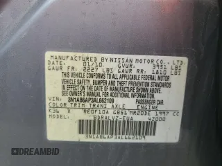 2010 Nissan Sentra 2.0 with VIN 3N1AB6AP3AL662109, listed as a Copart auction lot 59298045 with 121,218 mi miles and Salvage title. Bid and sale history available at DreamBid. Image 12.