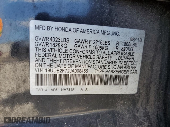 2018 Acura ILX Premium with VIN 19UDE2F72JA008455, listed as a Copart auction lot 56945665 with Not provided miles and Salvage title. Bid and sale history available at DreamBid. Image 12.