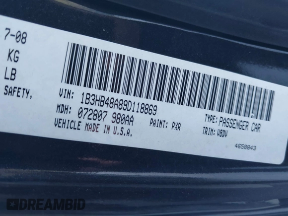 2009 Dodge Caliber SXT with VIN 1B3HB48A89D118869, listed as a IAAI auction lot 41315552 with 198,986 mi miles and . Bid and sale history available at DreamBid. Image 9.