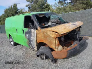 2009 Chevrolet Express Cargo Van with VIN 1GCFG15XX91110756, listed as a IAAI auction lot 41556340 with 1 mi miles. Bid and sale history available at carsss.com. Image 1.