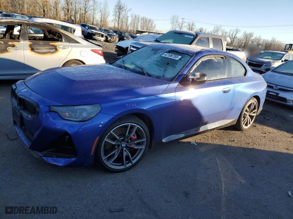 2022 BMW 2 Series M240i xDrive with VIN 3MW53CM07N8C64965, listed as a Copart auction lot 42106755 with 37,010 mi miles and Salvage Title. Bid and sale history available at carsss.com. Image 1.