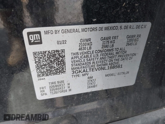 2022 GMC Terrain SLE with VIN 3GKALTEV0NL168561, listed as a IAAI auction lot 42568041 with 210,022 mi miles and . Bid and sale history available at DreamBid. Image 9.