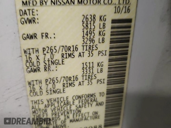 2017 Nissan Frontier SV with VIN 1N6DD0EV9HN708088, listed as a Copart auction lot 46720515 with 107,193 mi miles and Salvage title. Bid and sale history available at DreamBid. Image 15.