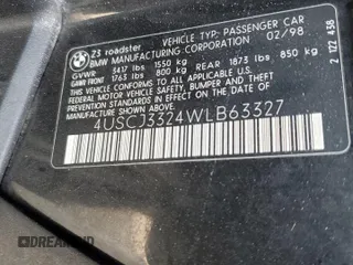 1998 BMW 3 Series 2.8L with VIN 4USCJ3324WLB63327, listed as a Copart auction lot 74443344 with 0 mi miles and Salvage Title. Bid and sale history available at carsss.com. Image 13.