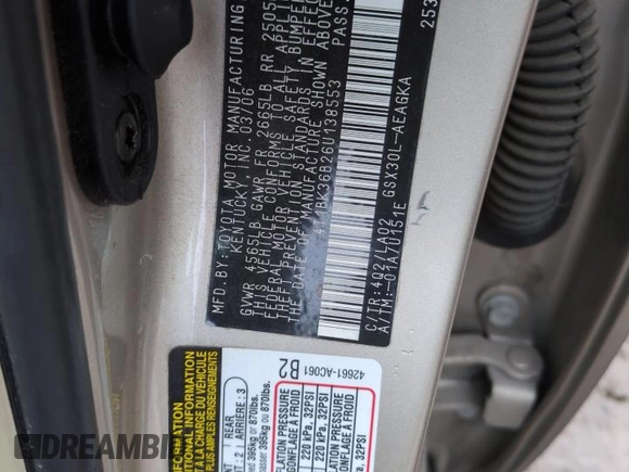 2006 Toyota Avalon XL z VIN 4T1BK36B26U138553, wystawiony jako Copart lot #53502645 z przebiegiem Nie podano mil oraz Szkoda całkowita • Salvage title. Historia ofert i sprzedaży dostępna na DreamBid. Obrazek 13.
