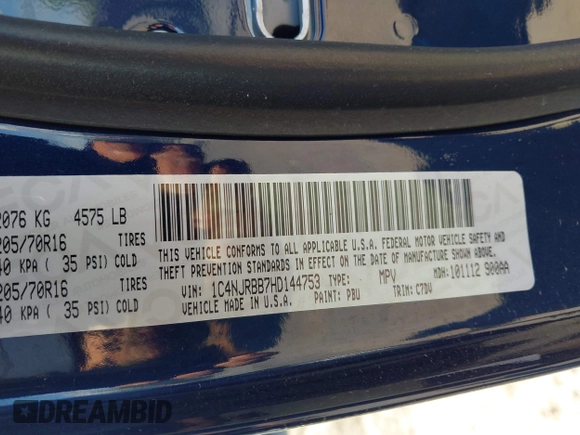 2017 Jeep Patriot Sport with VIN 1C4NJRBB7HD144753, listed as a IAAI auction lot 41986251 with 157,684 mi miles and . Bid and sale history available at DreamBid. Image 9.
