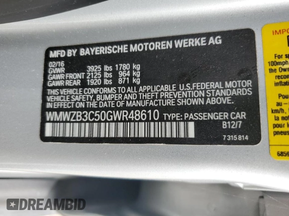 2016 MINI Countryman with VIN WMWZB3C50GWR48610, listed as a Copart auction lot 44028035 with 69,801 mi miles and Salvage title. Bid and sale history available at DreamBid. Image 14.