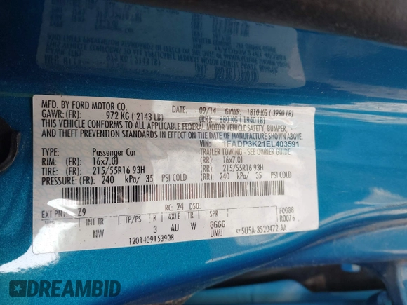 2014 Ford Focus SE with VIN 1FADP3K21EL403591, listed as a IAAI auction lot 42031946 with 132,630 mi miles. Bid and sale history available at carsss.com. Image 9.