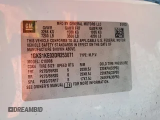 2013 GMC Yukon XL SLT with VIN 1GKS1KE03DR253071, listed as a Copart auction lot 51437355 with 194,807 mi miles and Salvage Title. Bid and sale history available at DreamBid. Image 16.