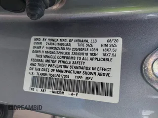 2020 Honda CR-V EX with VIN 7FARW1H56LE017004, listed as a IAAI auction lot 41948705 with 1 mi miles. Bid and sale history available at carsss.com. Image 9.