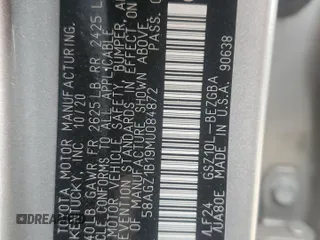 2021 Lexus ES with VIN 58AGZ1B19MU084872, listed as a Copart auction lot 44004425 with 65,257 mi miles and Salvage Title. Bid and sale history available at carsss.com. Image 12.