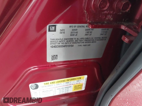 2010 Buick LaCrosse CXL with VIN 1G4GC5EG5AF319154, listed as a IAAI auction lot 41969056 with 30,071 mi miles and . Bid and sale history available at DreamBid. Image 9.
