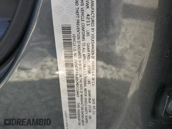 2012 Volkswagen Jetta SE with VIN 3VWDP7AJ2CM311442, listed as a Copart auction lot 55118825 with 124,478 mi miles and Salvage title. Bid and sale history available at DreamBid. Image 12.