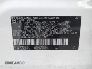 2012 Toyota RAV4 Limited with VIN 2T3DK4DV5CW066374, listed as a IAAI auction lot 41900021 with 160,613 mi miles. Bid and sale history available at carsss.com. Image 9.