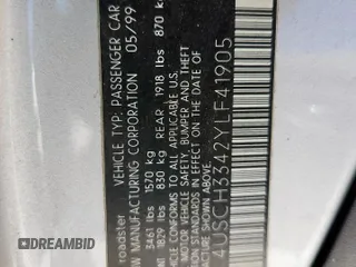 2000 BMW Z3 2.8 with VIN 4USCH3342YLF41905, listed as a Copart auction lot 60073085 with Not provided miles and Salvage title. Bid and sale history available at DreamBid. Image 12.