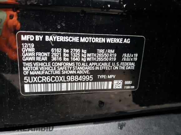 2020 BMW X5 xDrive40i with VIN 5UXCR6C0XL9B84995, listed as a Copart auction lot 68366432 with 206 mi miles. Bid and sale history available at carsss.com. Image 13.
