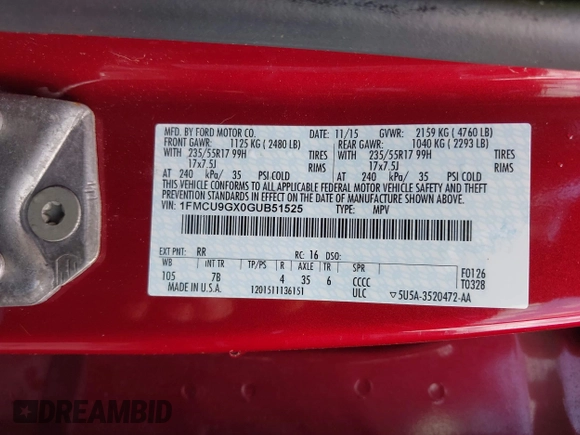 2016 Ford Escape SE z VIN 1FMCU9GX0GUB51525, wystawiony jako IAAI lot #42237629 z przebiegiem 76 616 mil mil oraz . Historia ofert i sprzedaży dostępna na DreamBid. Obrazek 9.