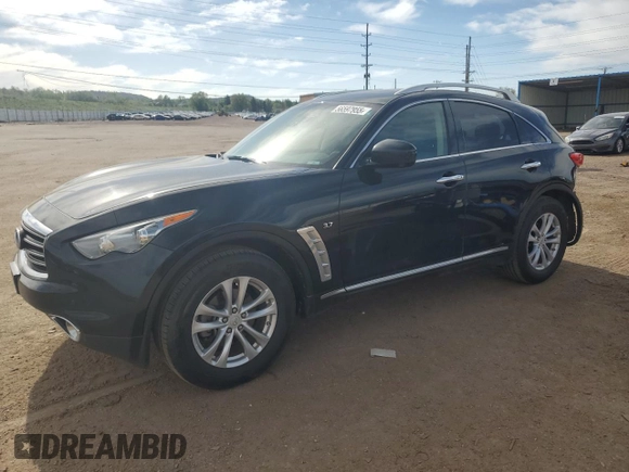 2015 Infiniti QX70 with VIN JN8CS1MW0FM482289, listed as a Copart auction lot 56597955 with 123,227 mi miles and Salvage title. Bid and sale history available at DreamBid. Image 1.