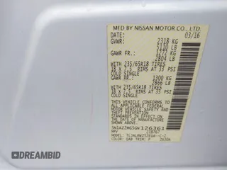 2016 Nissan Murano Platinum with VIN 5N1AZ2MG5GN126361, listed as a IAAI auction lot 41973077 with 124,624 mi miles and . Bid and sale history available at DreamBid. Image 9.