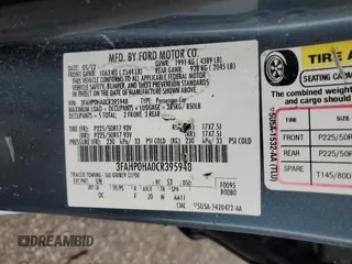 2012 Ford Fusion SE with VIN 3FAHP0HA0CR395948, listed as a Copart auction lot 55568195 with 169,770 mi miles and Salvage title. Bid and sale history available at DreamBid. Image 12.