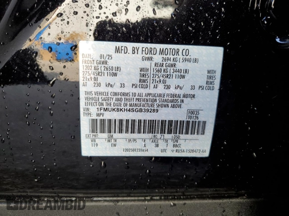 2025 Ford Explorer ST-Line with VIN 1FMUK8KH4SGB39289, listed as a Copart auction lot 50254975 with 0 mi miles and Non Repairable. Bid and sale history available at carsss.com. Image 13.
