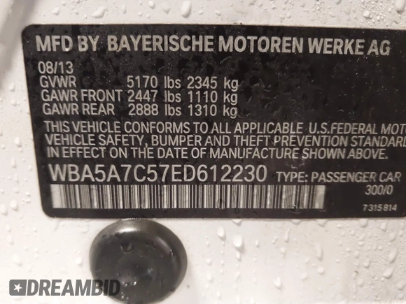 2014 BMW 5 Series 528i xDrive with VIN WBA5A7C57ED612230, listed as a IAAI auction lot 41586318 with 148,676 mi miles and . Bid and sale history available at DreamBid. Image 9.