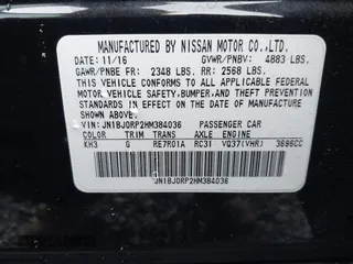2017 Infiniti QX50 with VIN JN1BJ0RP2HM384036, listed as a IAAI auction lot 41422304 with 89,843 mi miles. Bid and sale history available at carsss.com. Image 9.