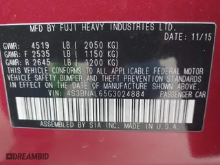 2016 Subaru Legacy 2.5i Limited with VIN 4S3BNAL65G3024884, listed as a IAAI auction lot 41673588 with 108,021 mi miles. Bid and sale history available at carsss.com. Image 9.
