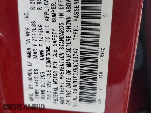 2017 Acura TLX with VIN 19UUB1F3XHA003742, listed as a Copart auction lot 47879745 with 0 mi miles and Salvage Title. Bid and sale history available at carsss.com. Image 12.
