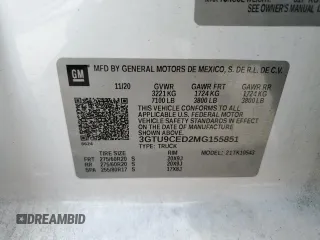 2021 GMC Sierra 1500 Elevation with VIN 3GTU9CED2MG155851, listed as a Copart auction lot 55025135 with 81,990 mi miles and Salvage Title. Bid and sale history available at DreamBid. Image 12.