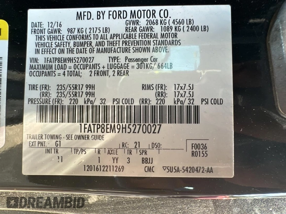 2017 Ford Mustang V6 with VIN 1FATP8EM9H5270027, listed as a Copart auction lot 47421964 with 54,822 mi miles and . Bid and sale history available at carsss.com. Image 10.