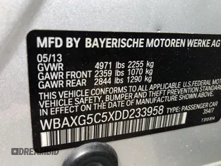 2013 BMW 5 Series 528i with VIN WBAXG5C5XDD233958, listed as a Copart auction lot 68722414 with 103,543 mi miles and . Bid and sale history available at carsss.com. Image 10.