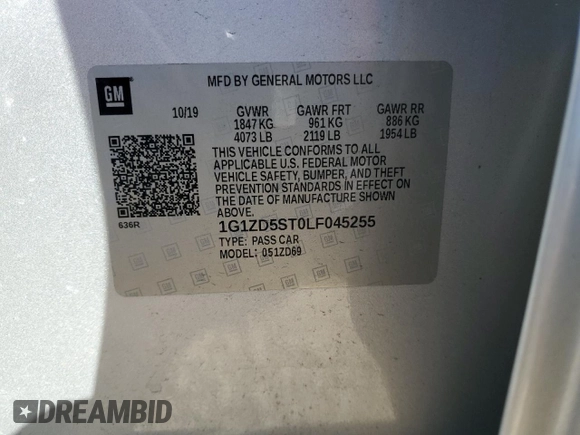 2020 Chevrolet Malibu LT with VIN 1G1ZD5ST0LF045255, listed as a Copart auction lot 45453085 with 99,970 mi miles and Salvage Title. Bid and sale history available at carsss.com. Image 13.
