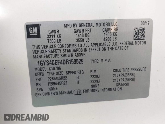 2013 Cadillac Escalade Premium with VIN 1GYS4CEF4DR159529, listed as a IAAI auction lot 41363154 with 204,993 mi miles. Bid and sale history available at carsss.com. Image 9.