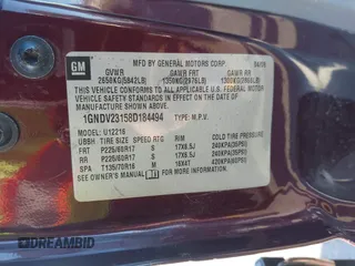 2008 Chevrolet Uplander LS with VIN 1GNDV23158D184494, listed as a IAAI auction lot 41034865 with 280,230 mi miles and . Bid and sale history available at DreamBid. Image 9.